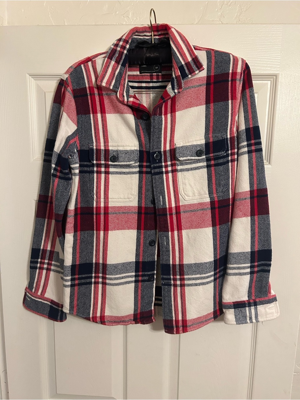 Like New Express Red White Blue Flannel Small Button Down Plaid